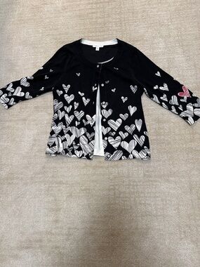 Womens Black Heart-Print Cardigan Sweater